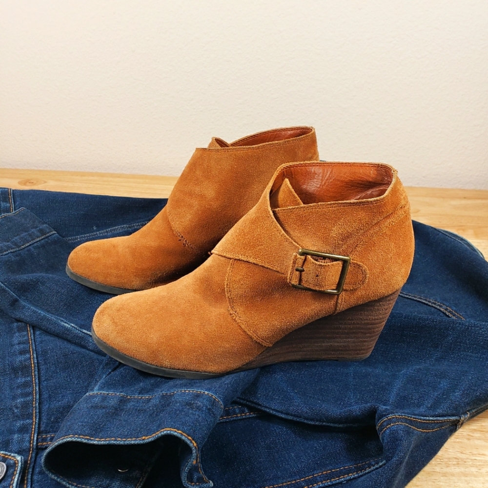 LUCKY BRAND Leather Wedge Bootie Ankle Boots Women's size 9